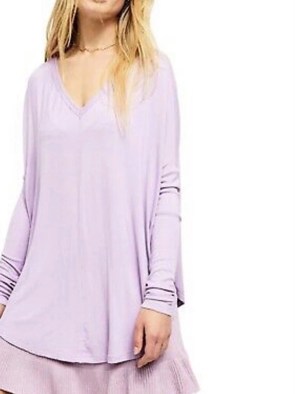 Free People Moonshine Tunic Pastel Lilac V-Neck Long Sleeve Top